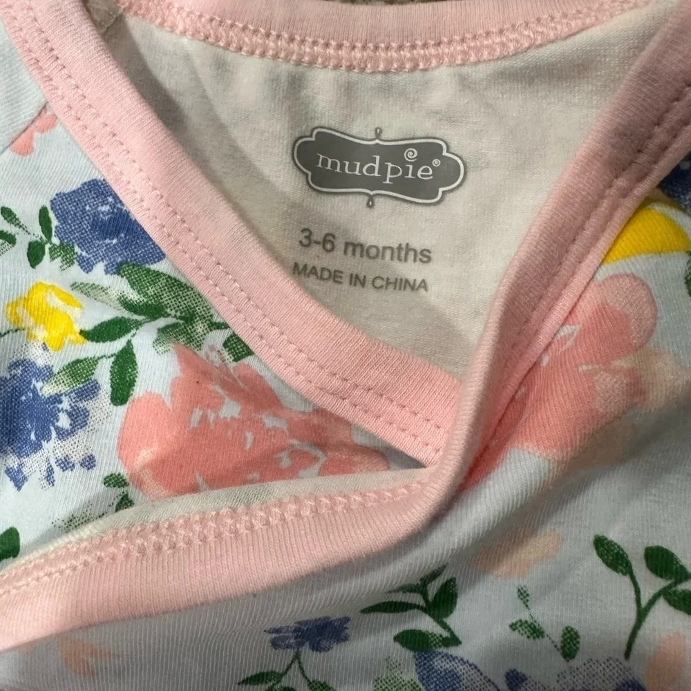 Mud Pie Baby Girls Blue Floral Kimono Style Footed Sleeper Size 3-6 Months NWT